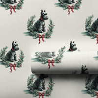 Scottie Dog Wreath Gift Wrap, Scottish Terrier Christmas Wrapping Paper, Adorable Dog Lover Holiday Wrapping Paper, Festive Scottie Gift Wrap