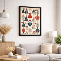 Nordic Holiday Pattern Print, Scandinavian Folk Art Christmas Tree Wall Art, Festive Winter Wall Poster, Farmhouse Xmas Digital Download