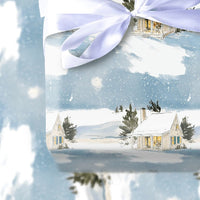 Comfy Cottage Gift Wrap, Winter Cottage Wrapping Paper, Watercolor Snow Scene Holiday Paper, Christmas Gift Wrapping Paper Roll