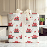 Grey Mat Yoga Christmas Wrapping Paper, Zen Meditating Santa Wrapping Paper, Snowflake Yogi Santa Wrapping Paper, Holiday Gift Wrap Roll
