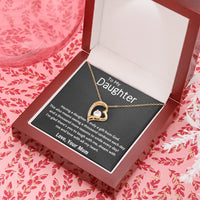 Daughter Heart Pendant Necklace, Forever Love Heart Necklace, 14K White Gold Finish Cubic Zirconia Necklace, Christmas Birthday Present for Her
