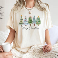 Watercolor Festive Holiday Graphic Tee, Christmas Tree T-Shirt, Merry Christmas Tree Shirt, Winter Aesthetic T-Shirt, Xmas Family Present Tee
