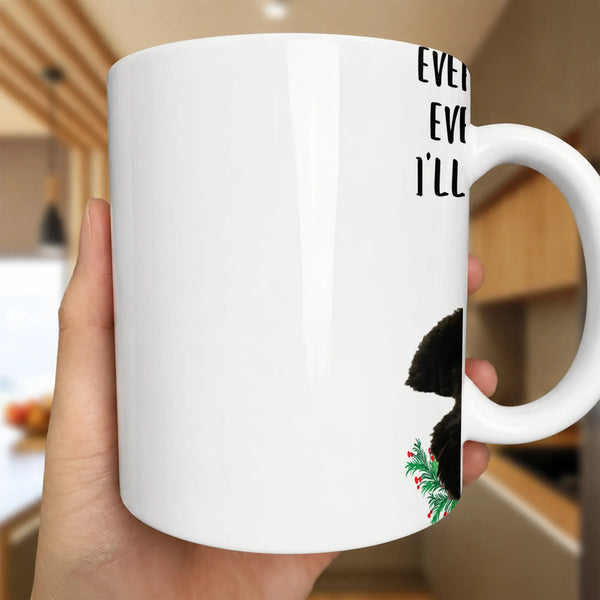 Humorous Festive Pine Branch Coffee Mug, Black Cat Christmas Holiday Mug, Spooky Adorable Xmas Ceramic Cup, Winter Cat Mom Dr