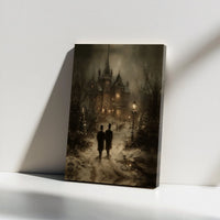 Snowy Christmas Night Canvas Art, Gothic Victorian Mansion Canvas Print, Dark Aesthetic Holiday Canvas Decor, Winter Landscape Wall Art