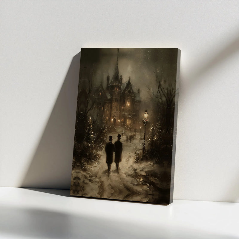 Snowy Christmas Night Canvas Art, Gothic Victorian Mansion Canvas Print, Dark Aesthetic Holiday Canvas Decor, Winter Landscape Wall Art