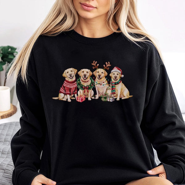 Festive Lab Dog Crewneck, Yellow Labrador Christmas Sweatshirt, Adorable Labrador Holiday Sweater, Winter Dog Mom Sweatshirt,