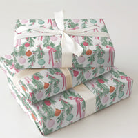 Pink Ribbon Christmas Gift Wrap, Watercolor Garland Wrapping Paper, Elegant Holiday Wrapping Paper, Festive Winter Xmas Gift Wrap Roll