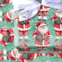 Santa with Glove Gift Wrap, Baseball Santa Christmas Wrapping Paper, Teal Holiday Baseball Wrapping Paper, Athlete Xmas Wrapping Paper