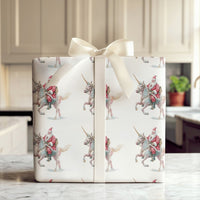Whimsical Santa Claus Holiday Gift Wrap, Santa Riding Unicorn Wrapping Paper, Fantasy Christmas Wrapping Paper, Magical Xmas Gift Wrap Roll