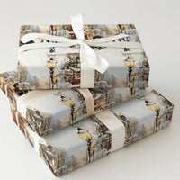 Horse Carriage Winter Gift Wrap, Victorian Street Christmas Wrapping Paper, Snowy City Watercolor Holiday Wrapping Paper, Retro Gift Wrap