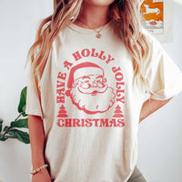 Holly Jolly Christmas Graphic Tee, Retro Santa T-Shirt, Vintage Santa Claus Face Shirt, Festive Holiday Christmas Apparel