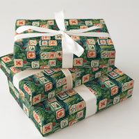 Retro Snowflake Pine Gift Wrap, Vintage Tile Christmas Wrapping Paper, Holly Berry Holiday Wrapping Paper, Nostalgic Xmas Gift Wrap Roll