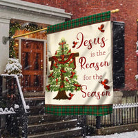 Christmas Cardinal Yard Flag, Jesus Is the Reason for the Season Garden Flag, Religious Holiday Lawn Flag, Winter Yard Decor
