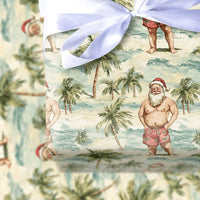Humorous Tropical Beach Christmas Gift Wrap, Shirtless Santa Wrapping Paper, Palm Tree Holiday Wrapping Paper, Humorous Summer Gift Wrap Roll