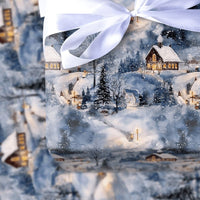Watercolor Night Cabin Holiday Gift Wrap, Snowy Winter Village Wrapping Paper, Comfy Christmas Town Wrapping Paper, Festive Winter Gift Wrap