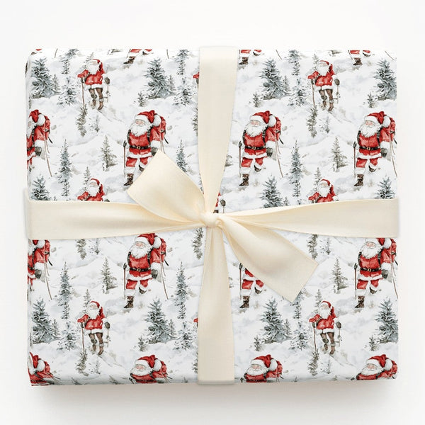 Snowy Mountain Santa Gift Wrap, Hiking Santa Wrapping Paper, Hiker Santa Christmas Paper, Trekking Present Wrap, Adventure Ho