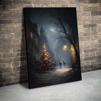 Snowy Winter Deer Canvas Print, Winter Christmas Canvas Wall Art, Winter Forest Streetlamp Canvas Decor, Holiday Wall Art Present
