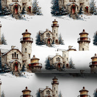 Coastal Winter Gift Wrap, Watercolor Christmas Lighthouse Wrapping Paper, Nautical Holiday Wrapping Paper, Snowy Ocean Theme Gift Wrapping