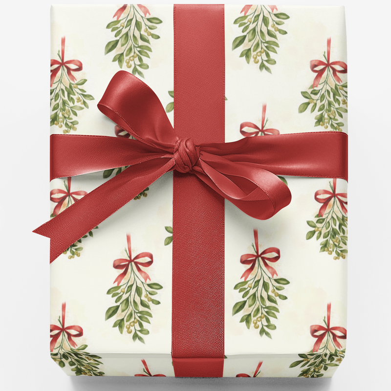 Botanical Holiday Gift Wrap, Mistletoe Christmas Wrapping Paper, Festive Greenery Wrapping Paper, Winter Season Gift Wrap Roll for Family