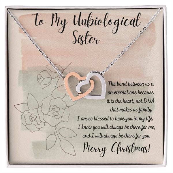 Best Friend CZ Two Heart Pendant, Unbiological Sister Interlocking Hearts Necklace, Surgical Steel Heart Jewelry, Christmas P