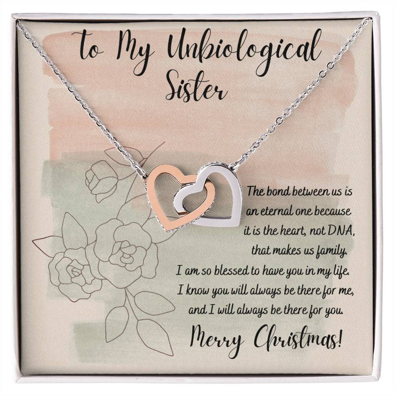Best Friend CZ Two Heart Pendant, Unbiological Sister Interlocking Hearts Necklace, Surgical Steel Heart Jewelry, Christmas Present for Her