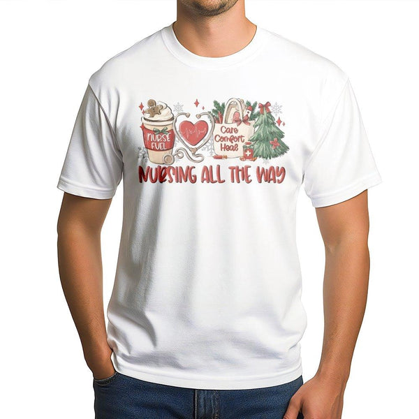 Nurse Christmas T-Shirt, Nursing All the Way Christmas Shirt, Registered Nurse Holiday Tee, RN Nursing Student Graphic T-Shir