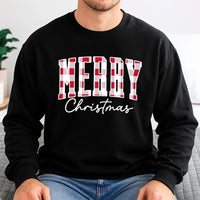 Holiday Plaid Christmas Crewneck, Retro Buffalo Plaid Merry Christmas Sweatshirt, Winter Christmas Pullover, Festive Xmas Sweatshirt Present