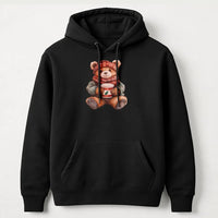 Adorable Holiday Coffee Teddy Hooded Sweatshirt, Christmas Bear Hoodie, Comfy Winter Bear Hoodie, Festive Teddy Bear Sweatshirt