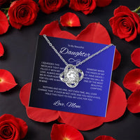 Daughter Love Knot Pendant, Love Knot Necklace for Daughter, CZ Crystal Love Knot Necklace, Rotating Rose Box Jewelry, Christmas Present