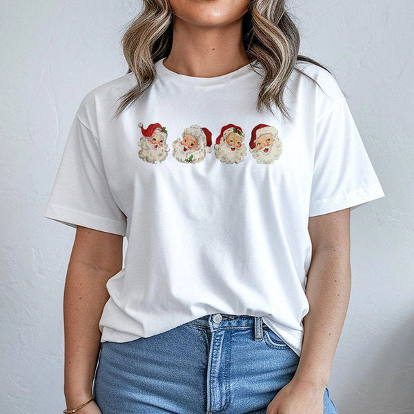 Retro Festive Faces Graphic Tee, Vintage Santa Claus T-Shirt, Adorable Holiday Santa Shirt, Nostalgic Xmas Graphic T-Shirt, C