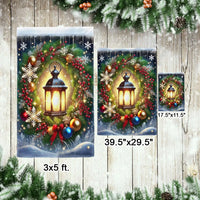 Festive Winter Holiday Yard Banner, Christmas Lantern Wreath Garden Flag, Double Sided Seasonal Flag, Porch Lawn Decor Present