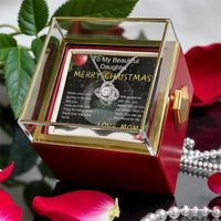Christmas Holiday Knot Pendant, Love Knot Necklace for Daughter, White Gold Love Knot Jewelry, Rotating Rose Box Keepsake Present for Her