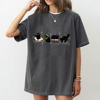Adorable Festive Kitten Graphic Tee, Christmas Black Cat T-Shirt, Holiday Cat Mom Shirt, Vintage Xmas Black Cat T-Shirt, Winter Holiday Apparel