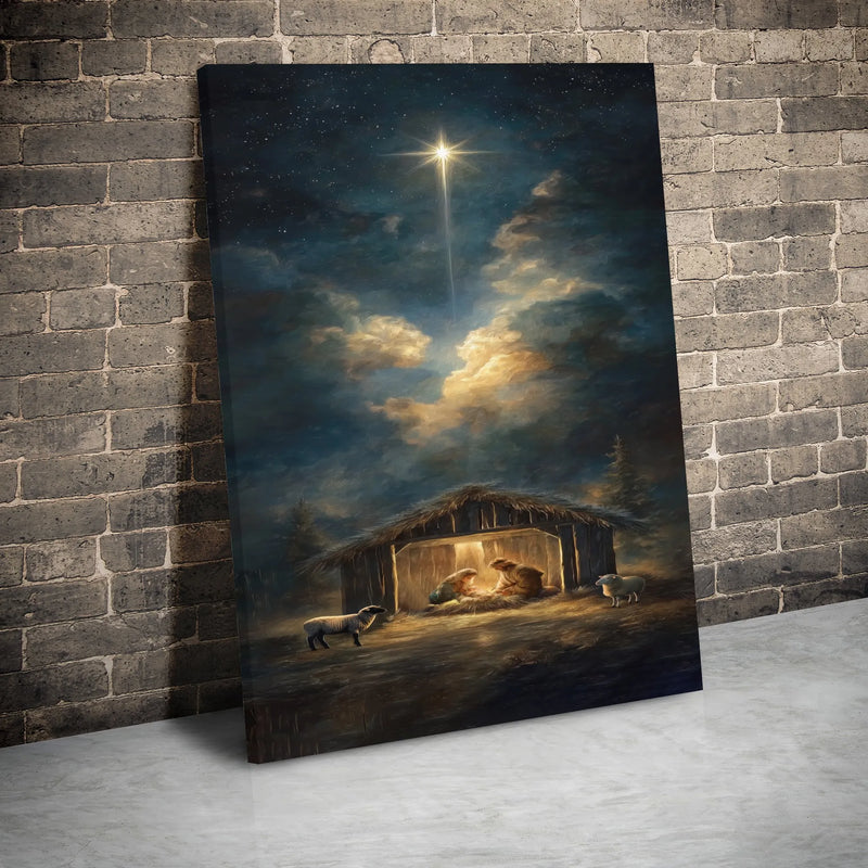 Holy Night Bethlehem Star Canvas Wall Art, Nativity Scene Canvas Print, Christian Christmas Canvas, Religious Holiday Decor, Faith Present