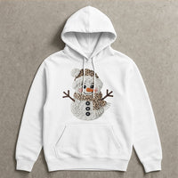 Faux Yarn Knitted Christmas Sweatshirt, Leopard Print Snowman Hoodie, Winter Snowman Graphic Hoodie, Adorable Holiday Snowman Pullover Present
