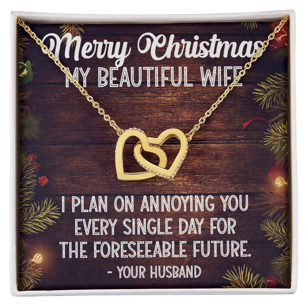 CZ Steel Heart Pendant, Wife Christmas Interlocking Hearts Necklace, Romantic Wife Holiday Jewelry, Sentimental Anniversary P