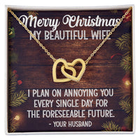 CZ Steel Heart Pendant, Wife Christmas Interlocking Hearts Necklace, Romantic Wife Holiday Jewelry, Sentimental Anniversary Present for Her