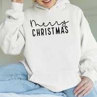 Minimalist Script Holiday Hoodie, Merry Christmas Hoodie, Comfy Xmas Lettering Hooded Sweatshirt, Winter Christmas Pullover Hoodie