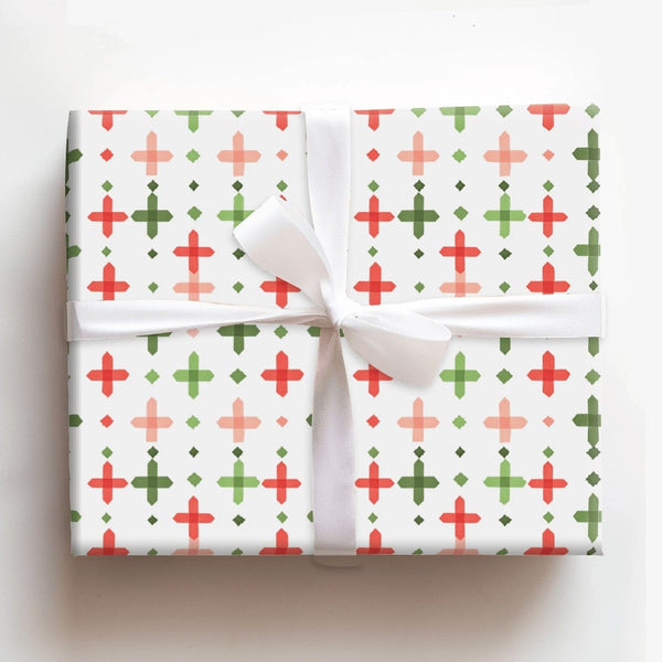 Red Green Plus Sign Gift Wrap, Geometric Christmas Wrapping Paper, Modern Holiday Wrapping Paper, Minimalist Festive Gift Wra
