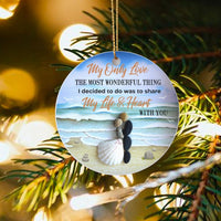 Beach Wedding Ceramic Ornament, Pebble Art Couple Ornament, Love Couple Christmas Ornament, Coastal Anniversary Keepsake, Newlywed Present