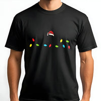 Minimalist Holiday Santa Hat Graphic Tee, Christmas Light T-Shirt, Humorous Festive Winter Lights Shirt, Merry Christmas Party Tee