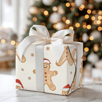 Adorable Christmas Cookie Gift Wrap, Watercolor Santa Hat Gingerbread Wrapping Paper, Holiday Snowflake Wrapping Paper, Winter Gift Wrap Roll