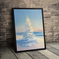 Snowy Winter Landscape Wall Art, White Christmas Tree Canvas Print, Impressionist Holiday Poster, Winter Tree Digital Download Wall Decor