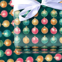Retro Christmas Gift Wrap Roll, Disco Ball Ornament Wrapping Paper, Multicolor Holiday Present Paper, Dark Green Festive Gift Wrapping