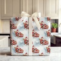 Christmas Sleigh Gift Wrap, Watercolor Santa Sleigh Wrapping Paper, Vintage Santa Claus Wrapping Paper, Festive Winter Holiday Gift Wrap