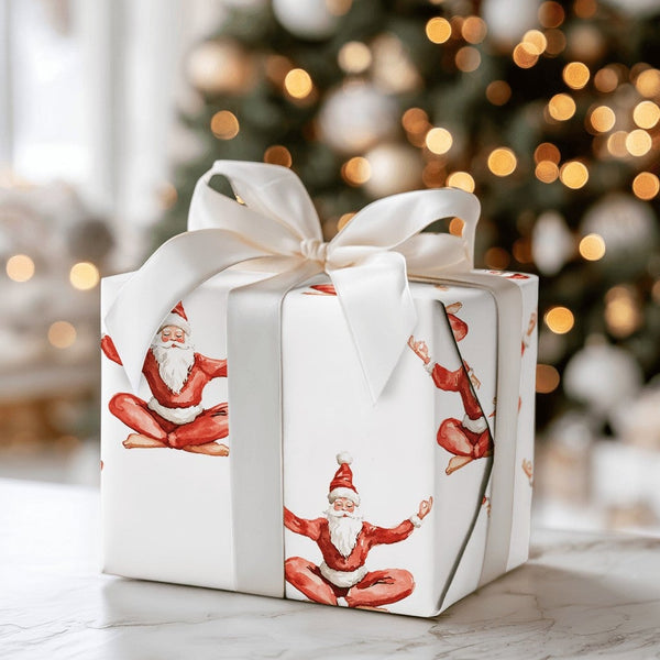 Yoga Santa Christmas Wrapping Paper, Watercolor Meditating Santa Wrapping Paper, Zen Holiday Gift Wrap, Mindful Gift Wrapping
