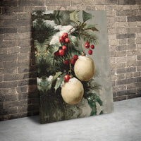 Festive Holly Berry Oil Painting Wall Art, Vintage Christmas Ornament Canvas Print, Holiday Canvas Poster, Winter Home Decor Present