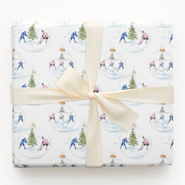 Ice Hockey Christmas Gift Wrap, Hockey Ornament Wrapping Paper, Watercolor Sports Holiday Wrapping Paper, Hockey Fan Gift Wra