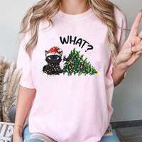 Humorous Cat in Holiday Lights T-Shirt, Grumpy Black Cat Christmas Shirt, Retro Grumpy Cat Graphic Tee, Adorable Cat Lover Christmas Shirt
