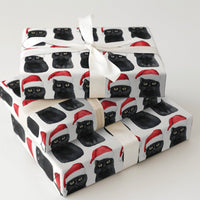 Santa Hat Kitten Holiday Gift Wrap, Black Cat Christmas Wrapping Paper, Adorable Winter Cat Wrapping Paper, Festive Holiday Gift Wrap Roll